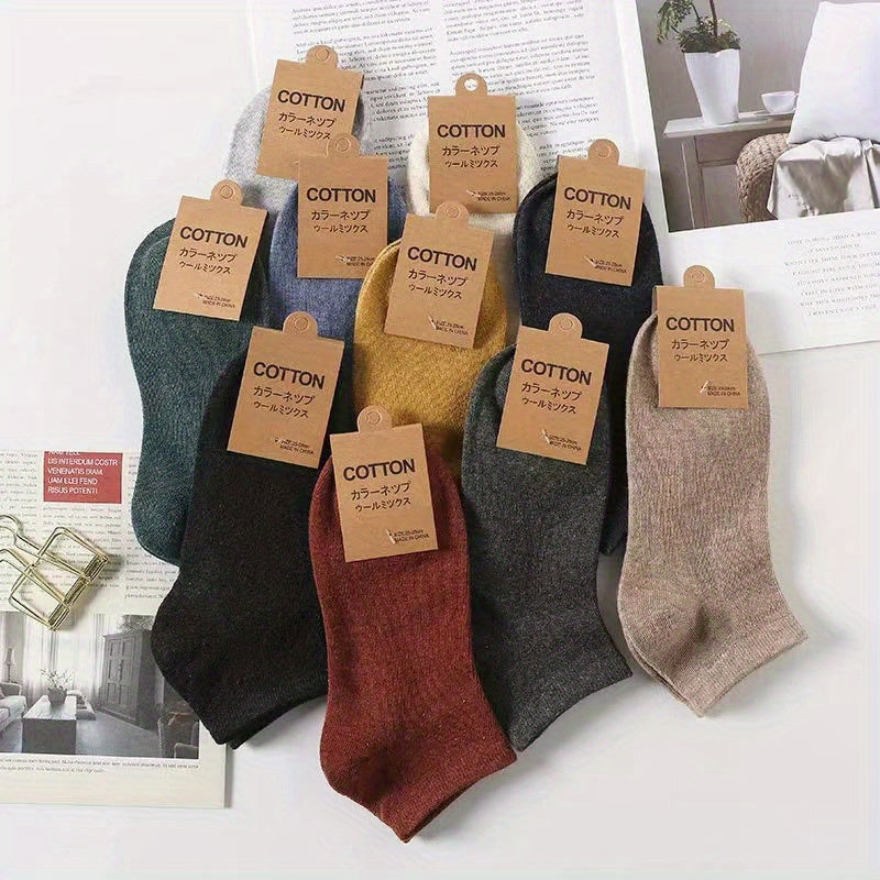 Men's Cotton Blend Ankle Socks 10 Pairs Solid Color Low-Cut Casual Socks