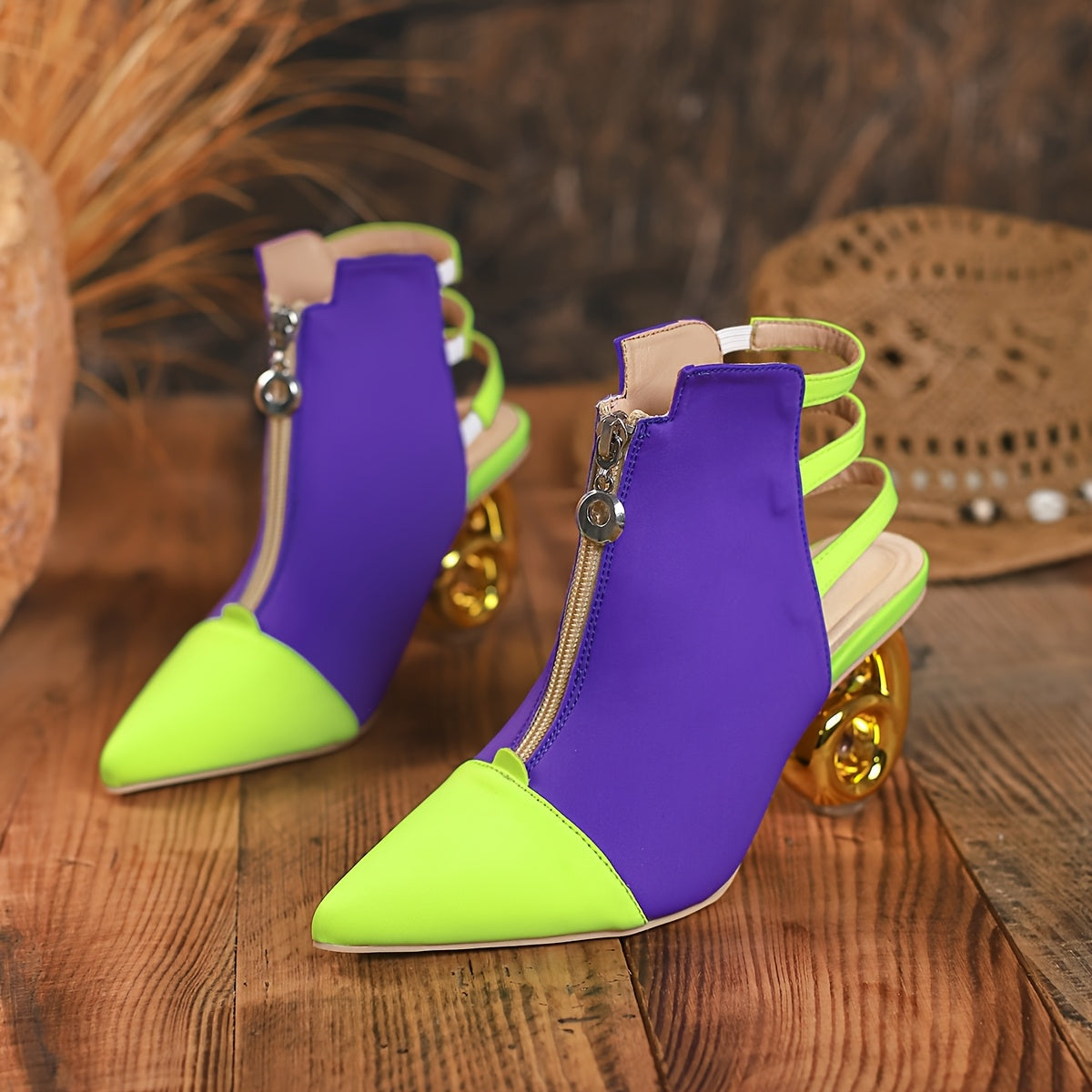 Women Glow-in-the-Dark Pointed Toe High Heels Vibrant Purple Neon Green
