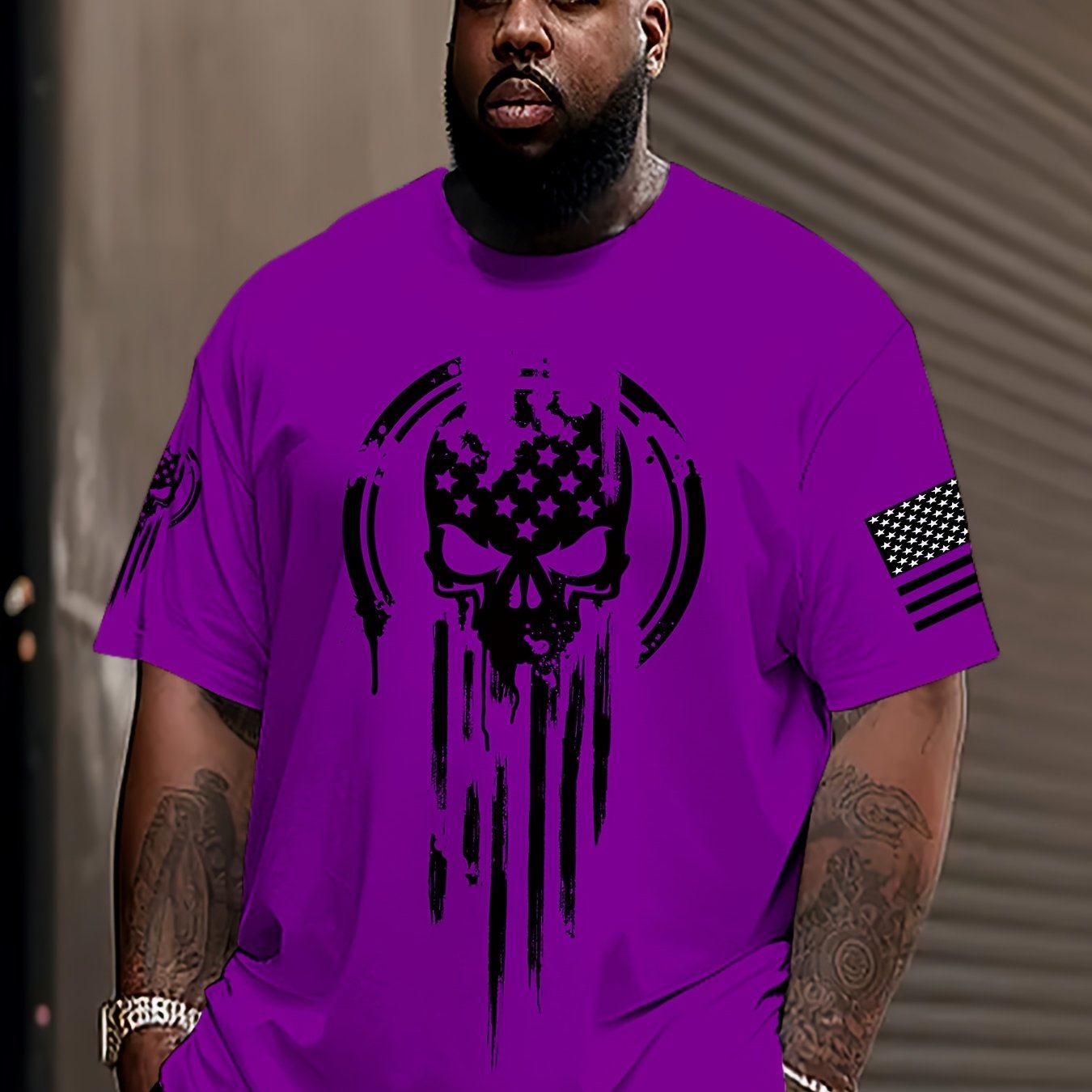 Мужская футболка с американским воином-черепом, военный принт, короткий рукав, полиэстер, трикотаж, повседневная летняя, увеличенный размер