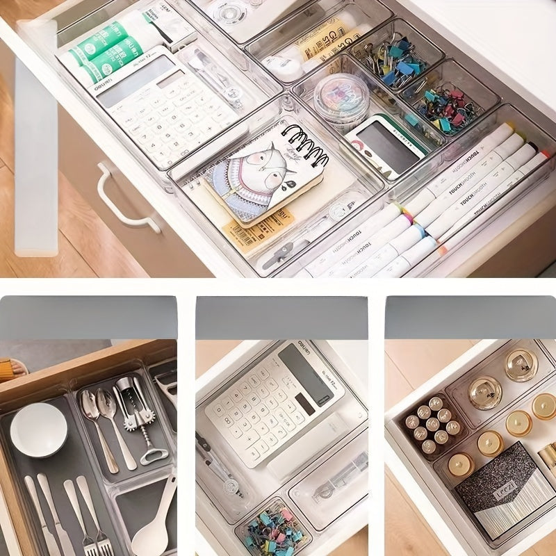 8-Pack Clear Plastic Desk Organizer Bins for Office and Home Storage