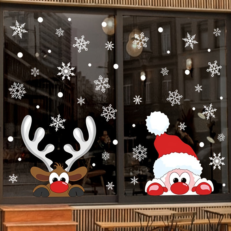 Christmas Window Clings Set Snowflake Santa Reindeer Electrostatic PVC 24.99cm x 45.01cm