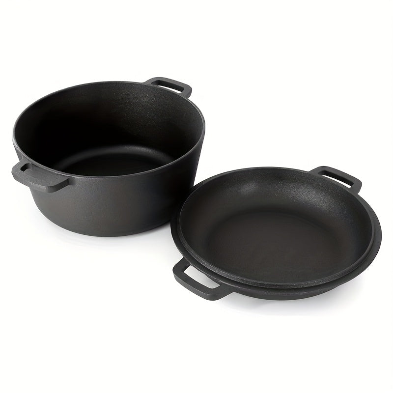Cast Iron Skillet with Lid 2-in-1 Cookware for Baking and Frying Black