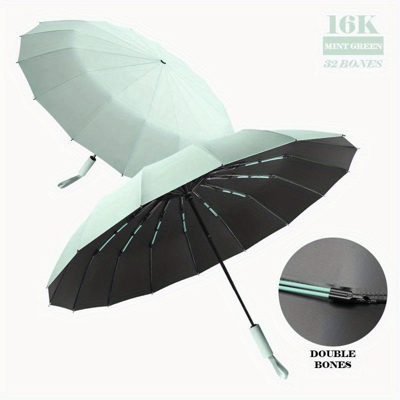 Large Automatic Windproof Umbrella 16K Double Ribs Portable Rain Sun UV Blocking