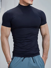 Men's Athletic High Neck T-Shirt Quick Dry Compression Stretch Sleeveless Summer Training Running