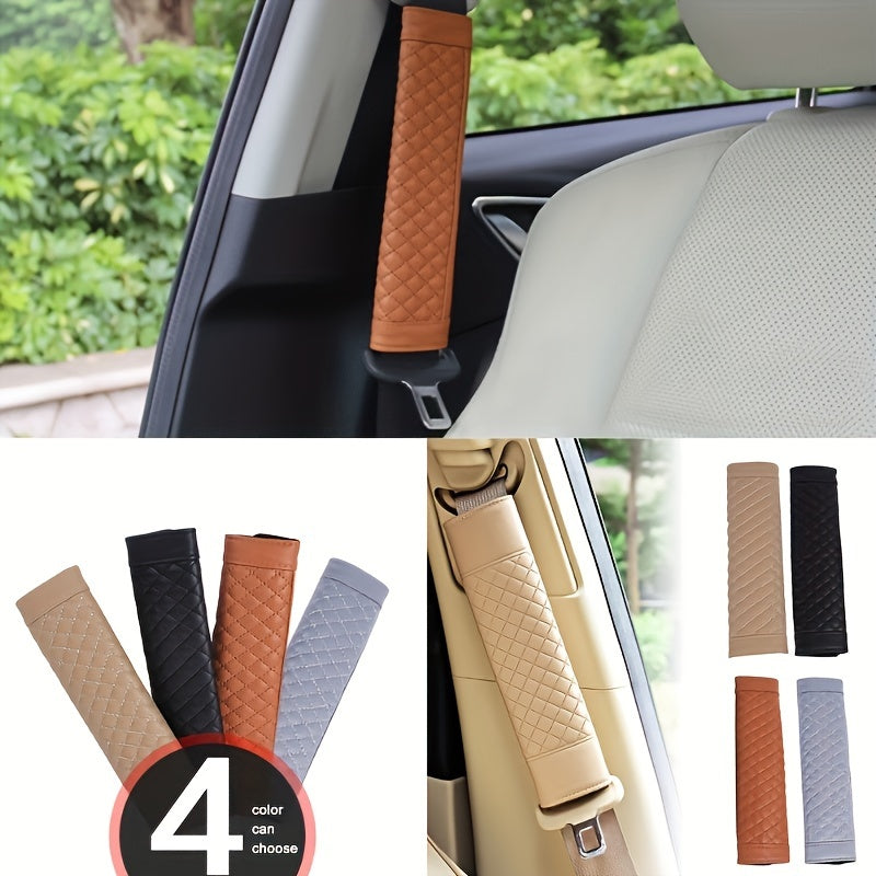 2pcs Car Seat Belt Pads Quilted Shoulder Strap Covers Beige Black Brown Gray