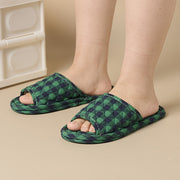 Women's Plush Fabric Slip-On Indoor Slippers with Checkered Pattern