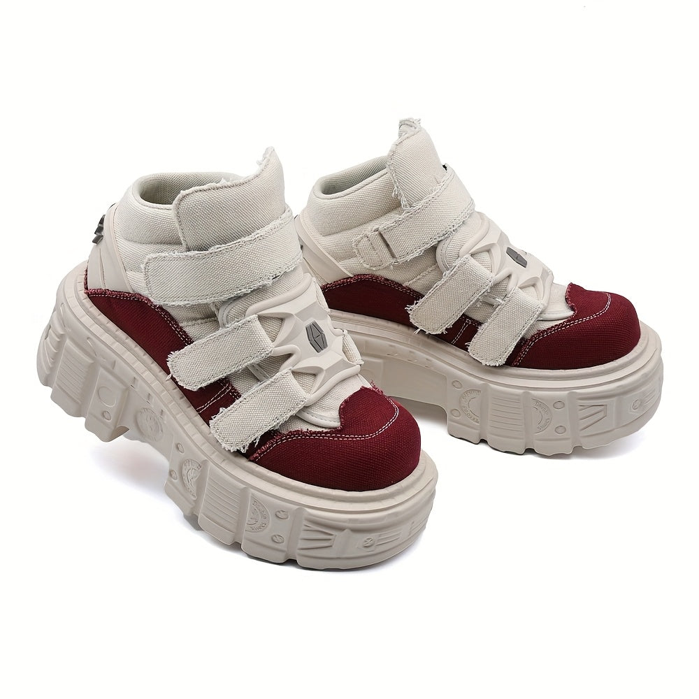 Women's Gothic Punk Style Sneakers Flat Boots EVA Sole Hook-and-Loop