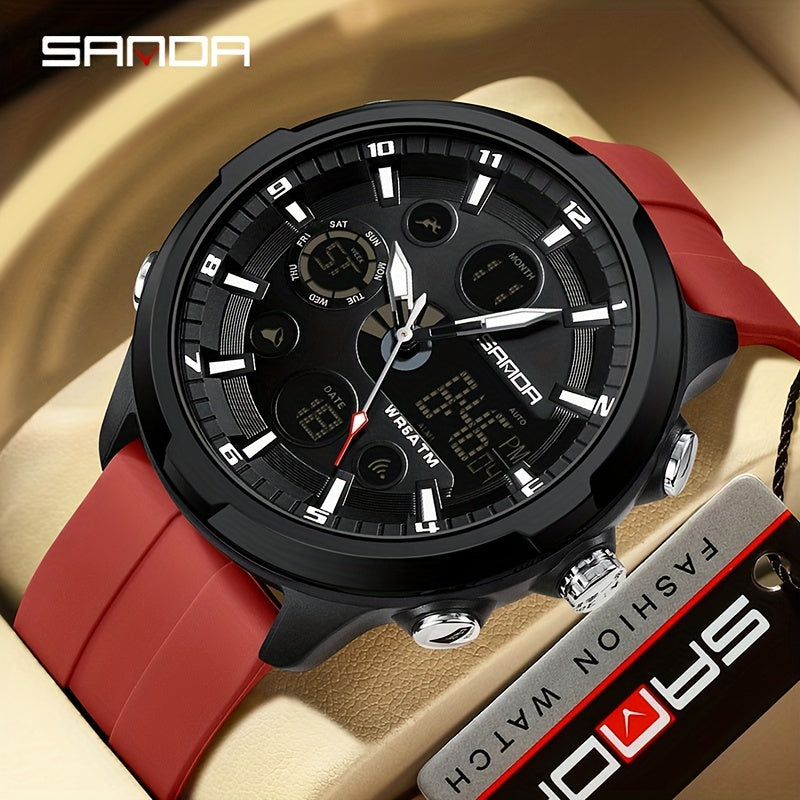Men's Sports Watch Quartz Chronograph Water-Resistant 5ATM with Date Display and Silicone Strap