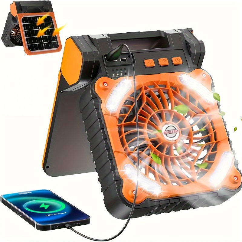 Portable 10000mAh Solar Fan with LED Lantern for Camping and Travel
