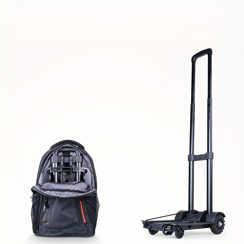 Portable Trolley with Aluminium Alloy Tie Rod, 2 Elastic Ropes, Folding Telescopic Cargo Cart, 2 Wheels, Black