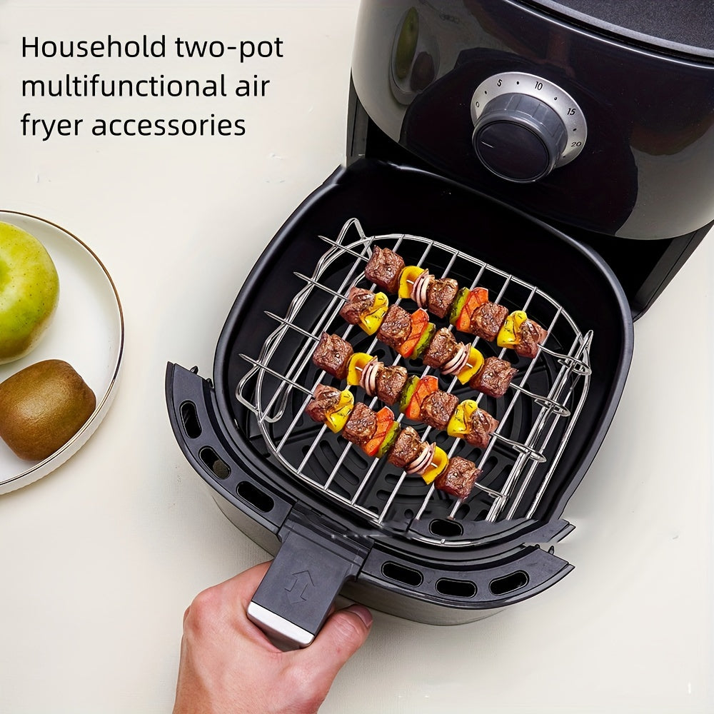 Havo fritöyeri uchun Mini Double Deck Grill, Dumaloq Paslanmaydigan Po'lat Grill, Bug' Rack, Baliq Rack, Non Rack va Fritöyer Aksesuarlar Asboblari.