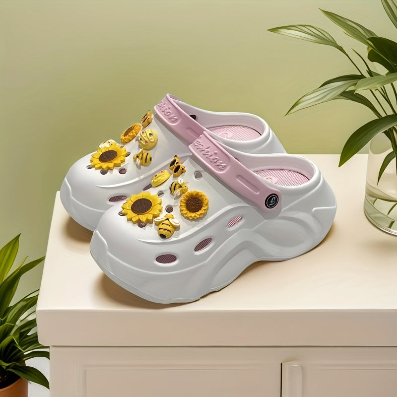 Women’s EVA Clogs with Sunflower Accessories Lightweight Breathable Beach Sandals