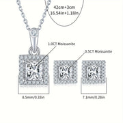 Square Moissanite Jewelry Set for Women with Necklace and Earrings Sterling Silver Engagement Wedding Anniversary Gift