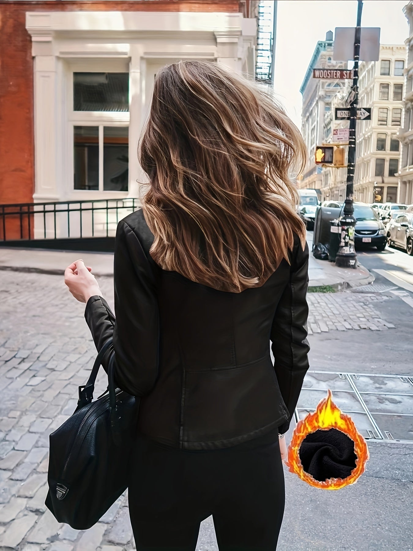 Женская куртка на молнии с флисовой подкладкой, обладающая элегантным уличным стилем с круглым вырезом и длинными рукавами, идеально подходит для осени/зимы.