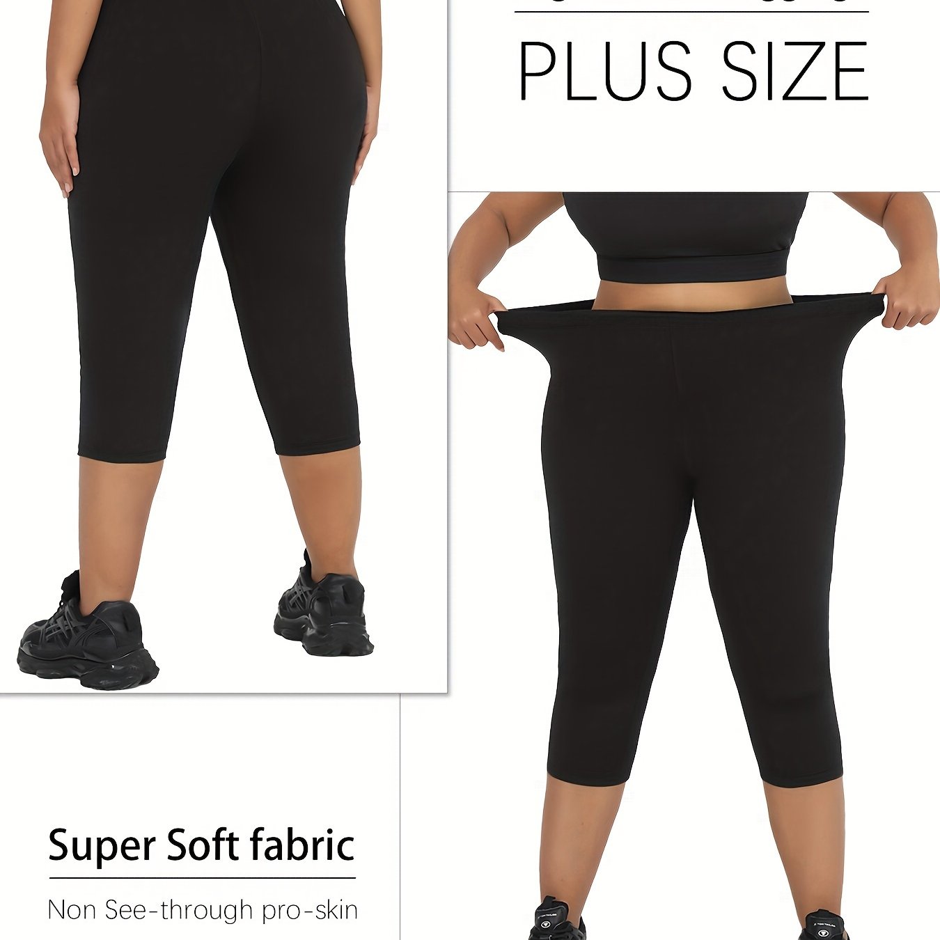 Plus Size Women's Slim Soft Capri Leggings Gray High Stretch Yoga