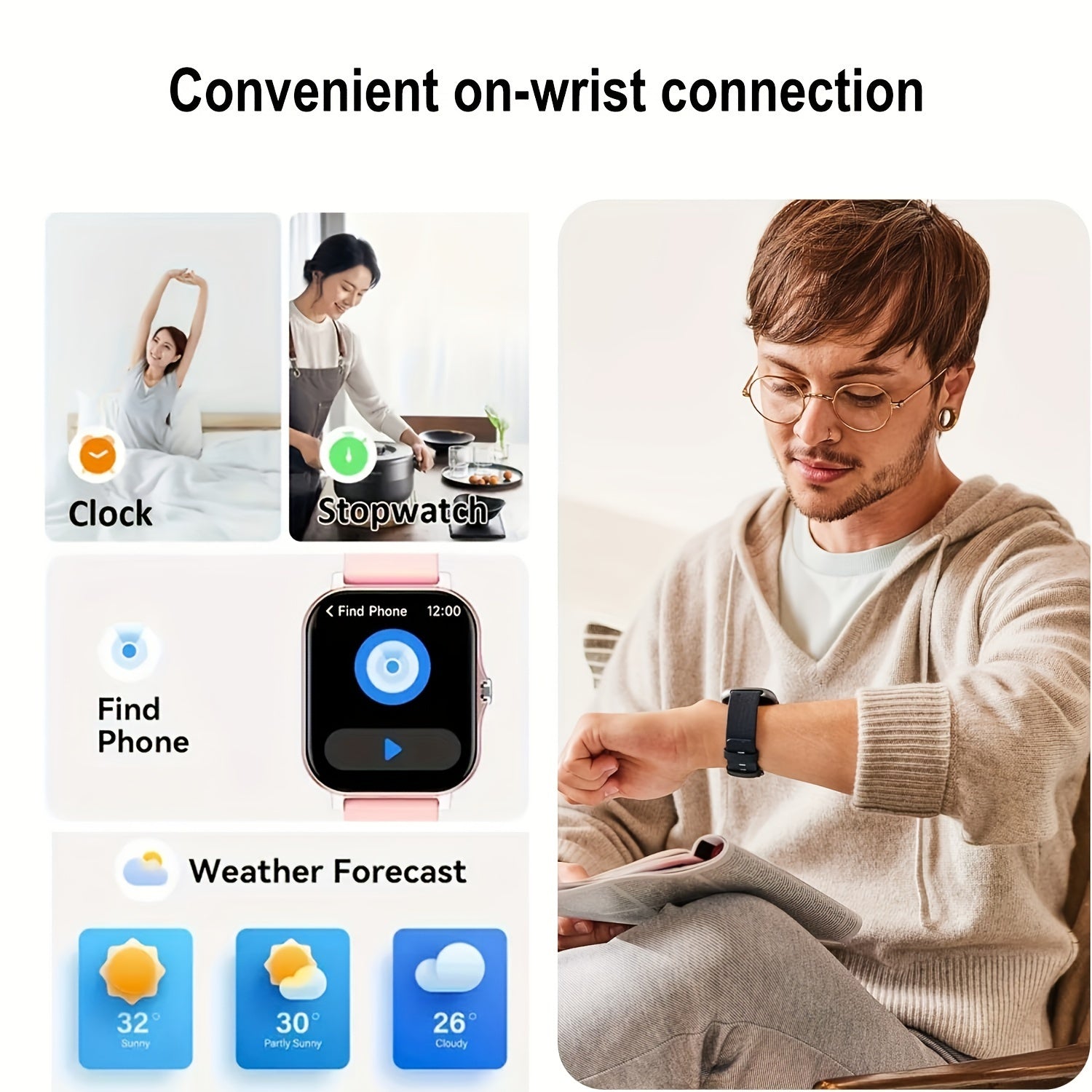 Gender-Neutral Smartwatch with Color Touch Screen, Personalized Dial, Compatible with Android and iOS