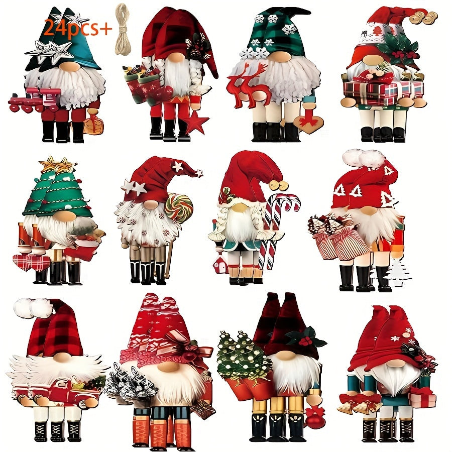 24 Adornos de Gnomos de Navidad Festivos, Cascanueces de Madera, Decoraciones Colgantes para Árbol