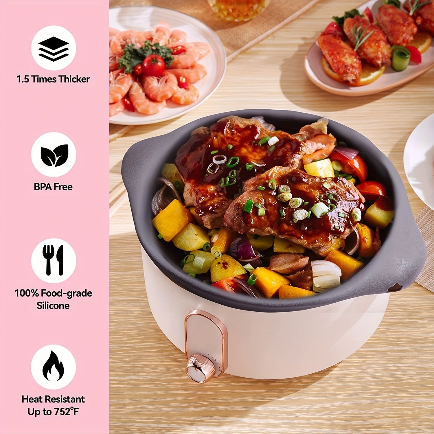 Reusable Silicone Slow Cooker Liners Set of 2 for 6 7 8 Quart Crockpots