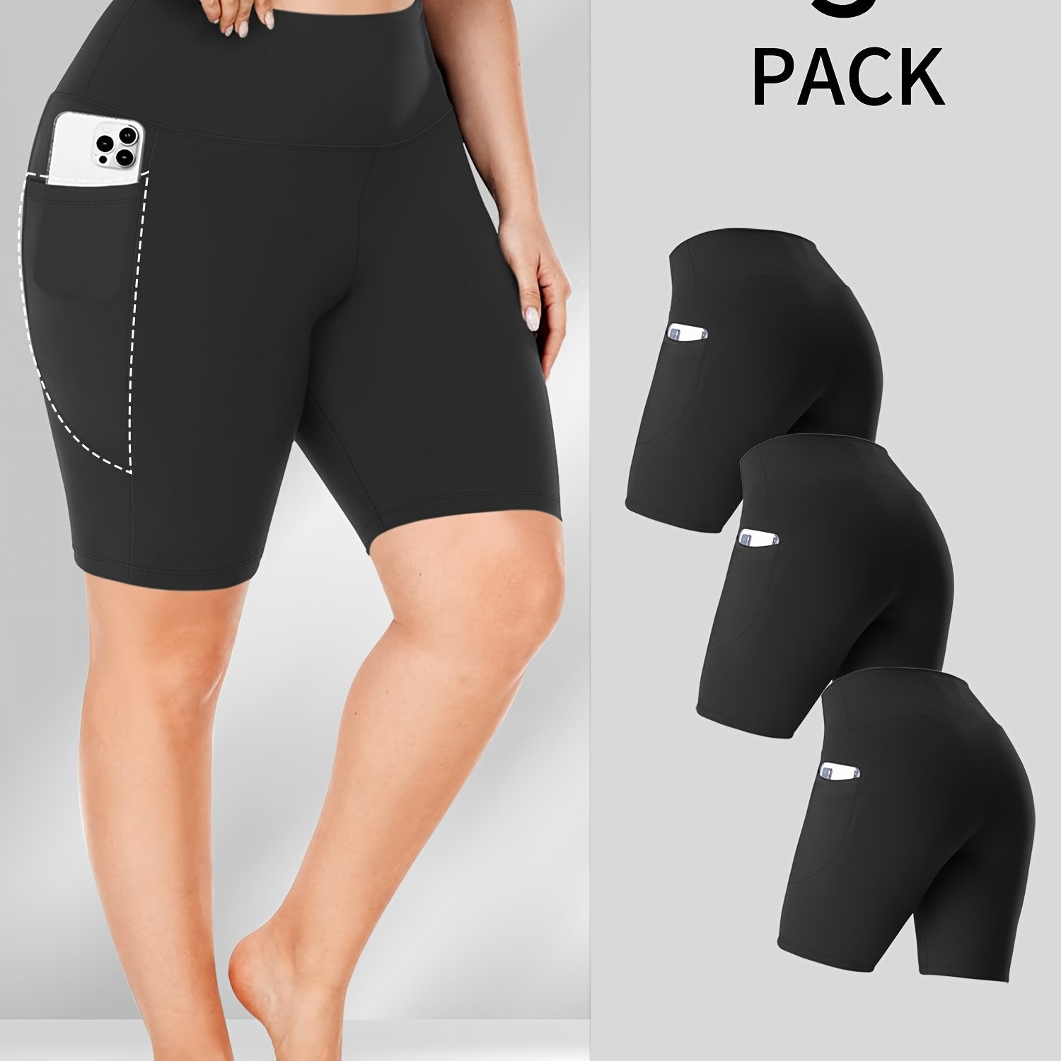 Women's High-Waist Biker Shorts Plus Size Crescent Moon Pockets Stretchy Polyester