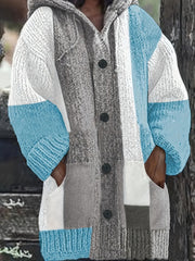 Plus Size Women's Lightweight Hooded Color Block Cardigan Long Sleeve