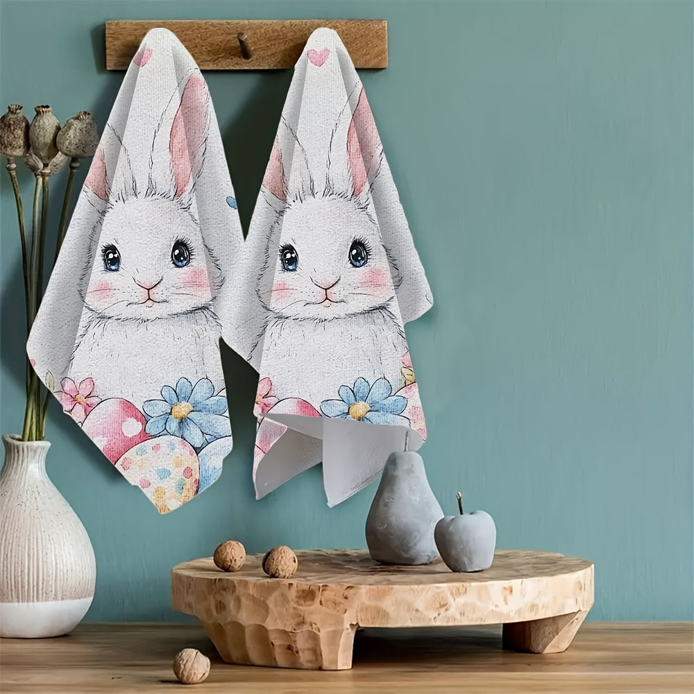 Set of 2 Ultra Soft Kitchen Towels Bunny Eggs Flowers 16x24 Inches