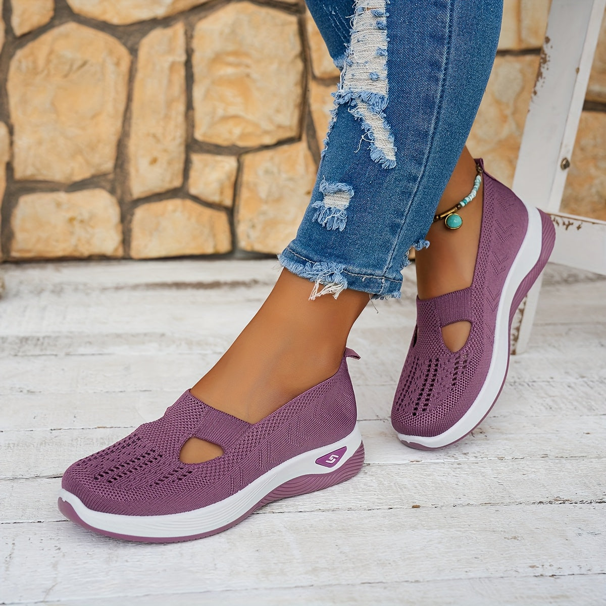 Ladies' Knitted Sneakers Lightweight Breathable Casual Shoes