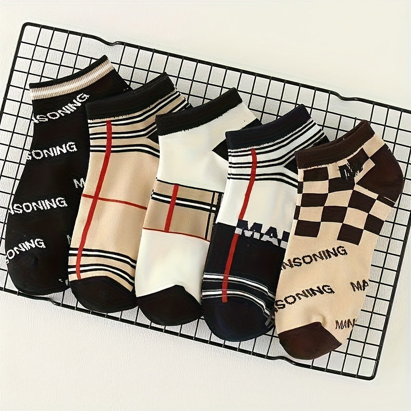 Men's Ankle Socks 10 Pairs Letter Pattern Breathable Polyester Blend Low-Cut