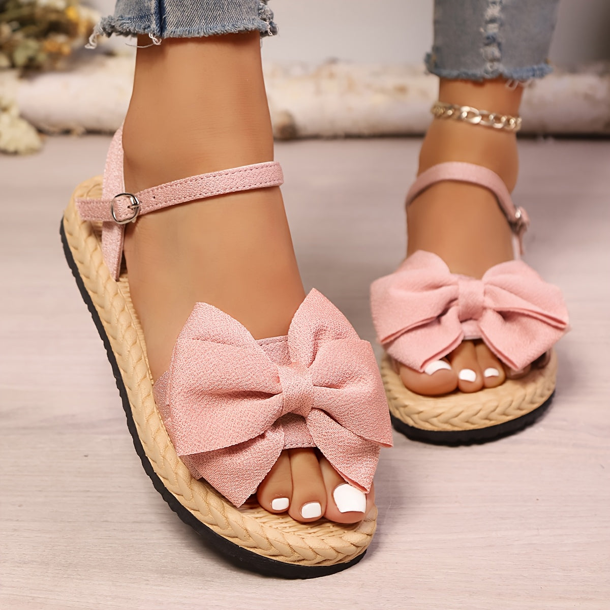Women's Flat Shoes Open Toe Bow Casual Outdoor Beach