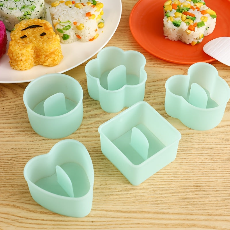 5pcs Rice Ball Mold Set Non-Electric PP Baking Tool Heart Flower Shapes for Sushi and Rice