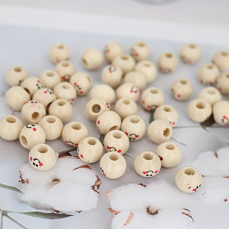 Round Wooden Beads with Happy Face Pattern for DIY Jewelry and Crafts 10mm 12mm 14mm 16mm 25mm Pack of 20 50 or 100