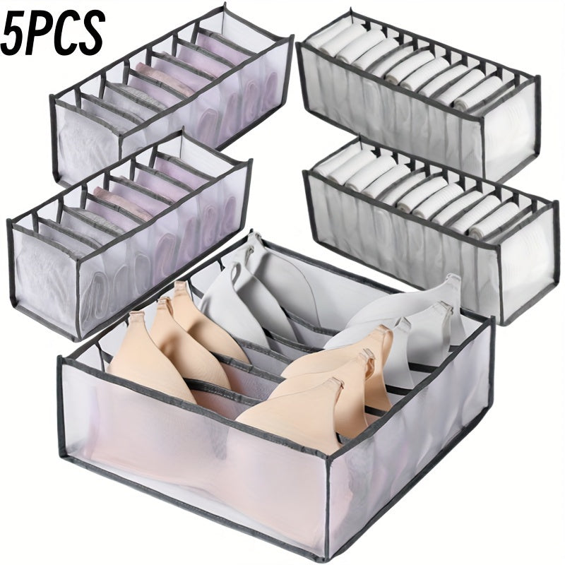 5-Pack Plaid Lingerie Organizer Bags Foldable Closet Dividers for Socks Ties