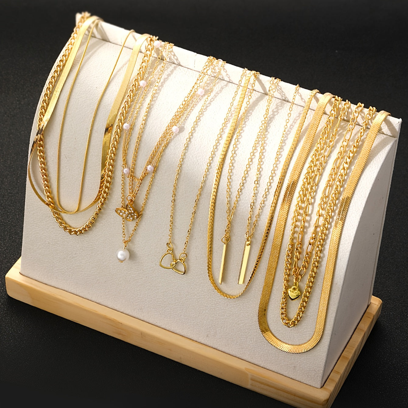 11-Piece Necklace Set with Imitation Pearls Rhinestone Butterfly Geometric Jewelry for Women