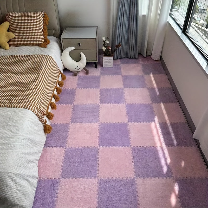Juego de 24 alfombrillas de felpa floral entrelazadas de forma cuadrada para salón y dormitorio