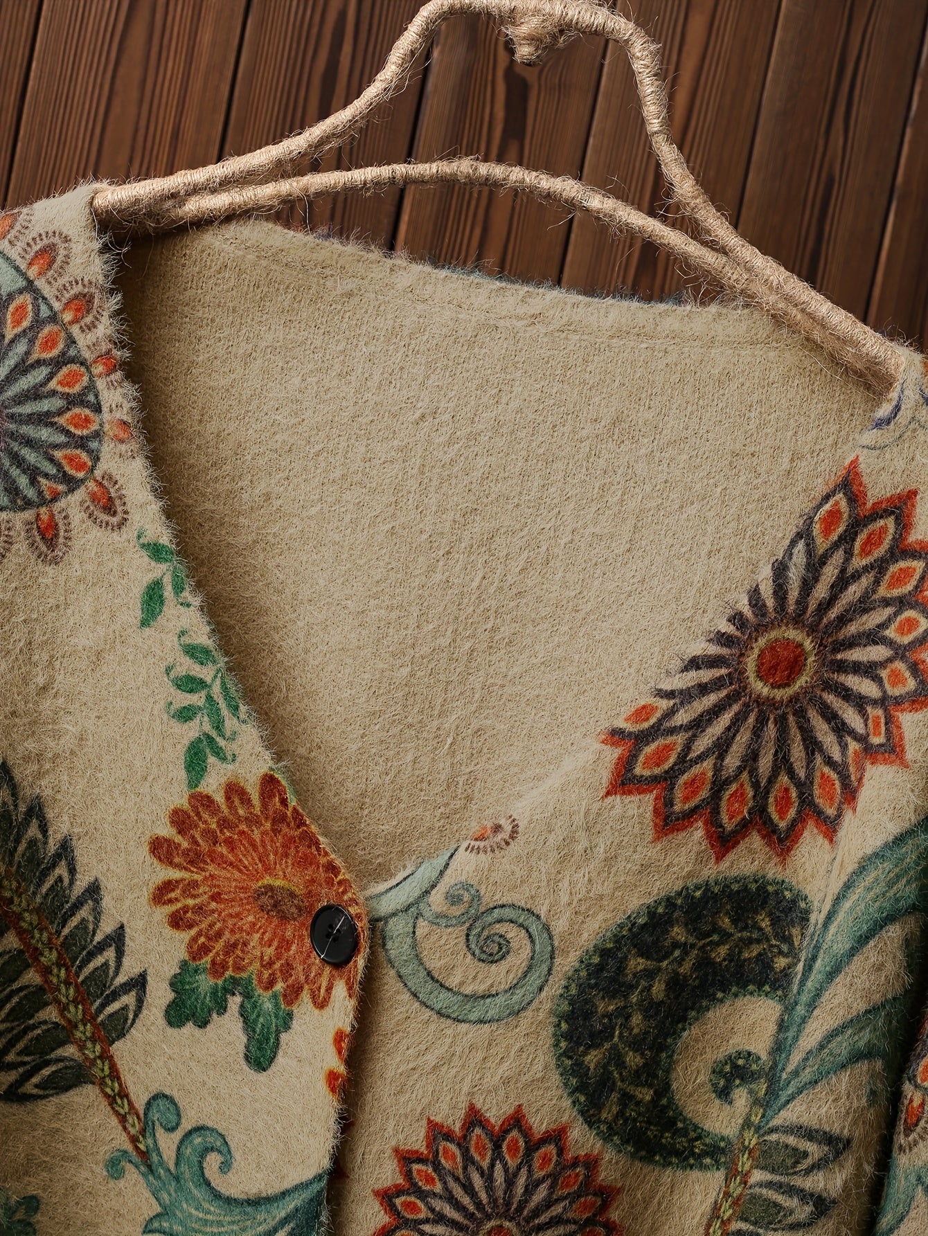 Plus Size Women's Autumn Winter Floral Print Cardigan Long Sleeve Open Front Sweater