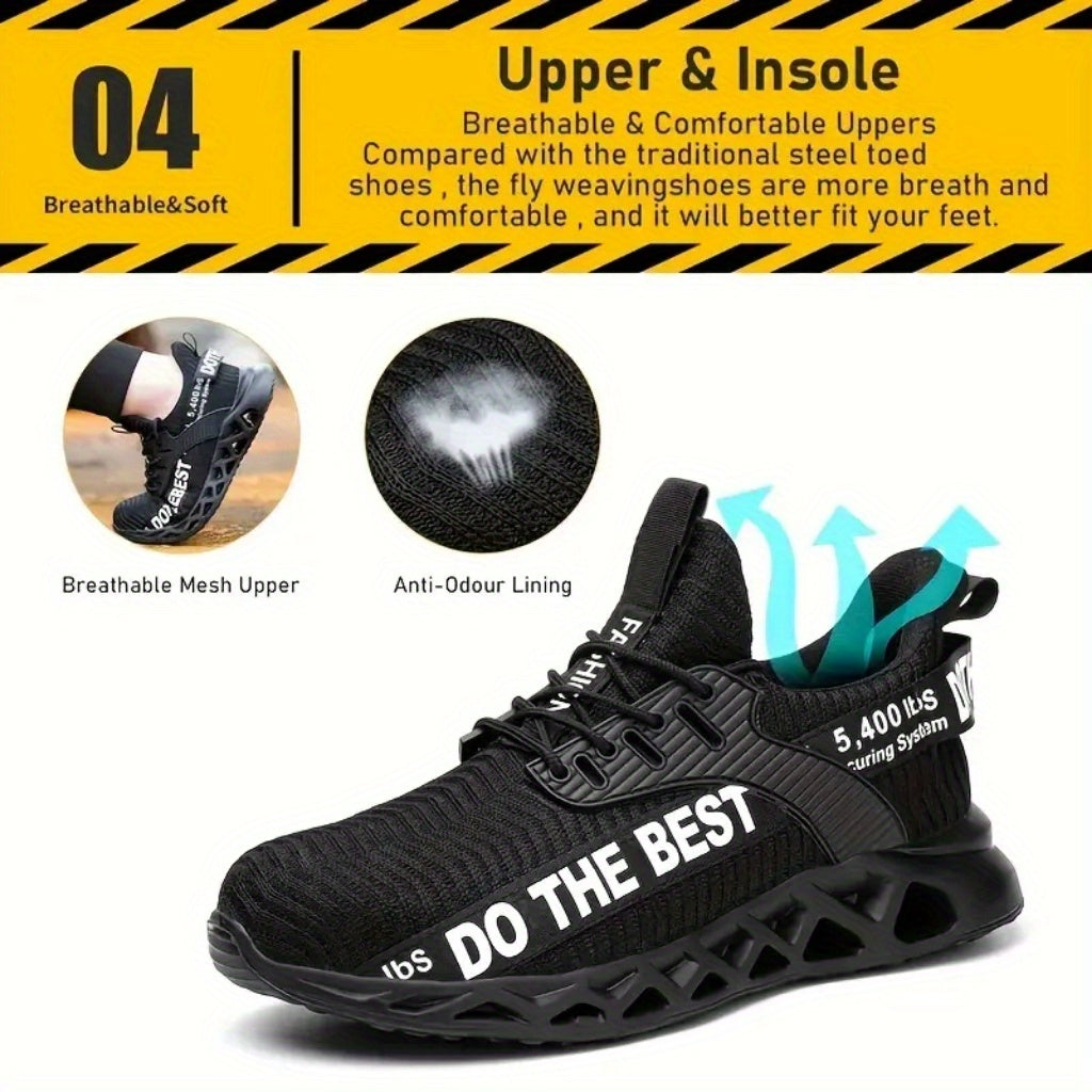 Women's Breathable Mesh Safety Shoes Anti-Smash Steel Toe Black Work Footwear