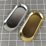 Organizador de bandeja de acero inoxidable dorado para maquillaje, perfume, joyas y decoración de baño