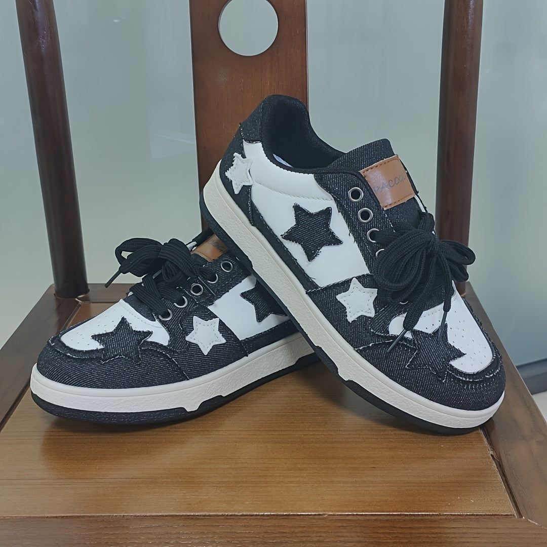Women's Star Design Low Top Colorblock Canvas Skate Sneakers