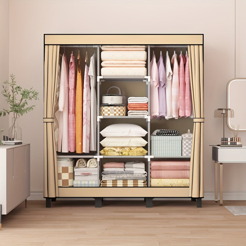 Чёрный тканевый шкаф с металлическим каркасом, многоуровневое хранение для общежитий и домов