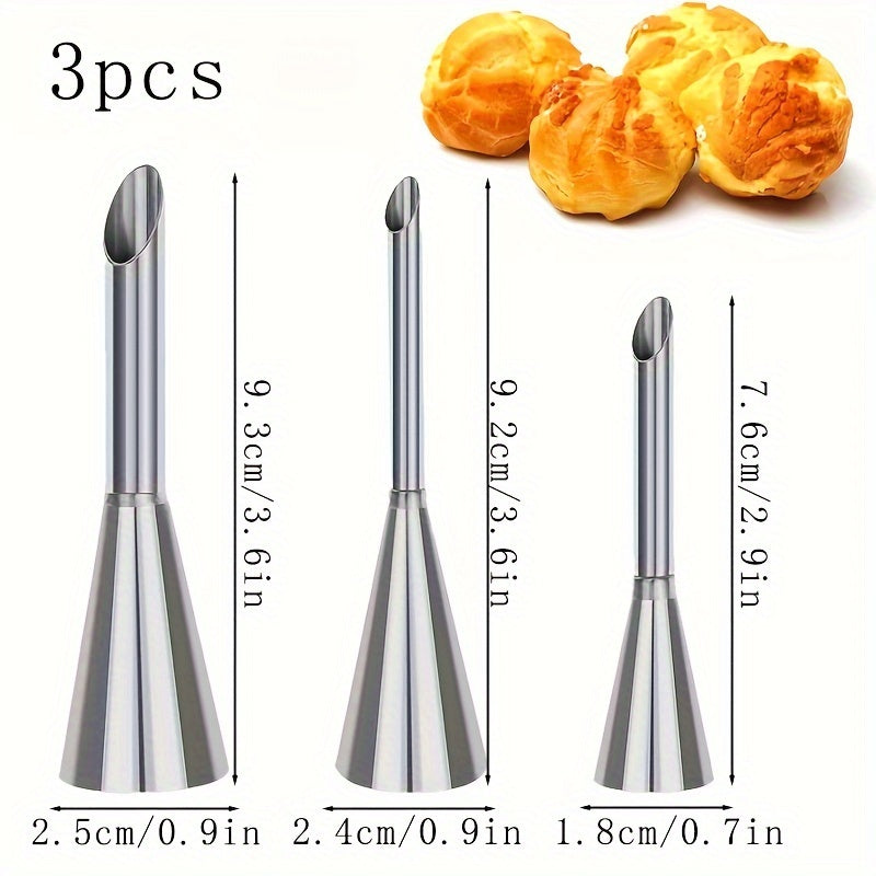Stainless Steel Cream Puff Nozzle Set 3 Piping Tips Pastry Decorating Tools