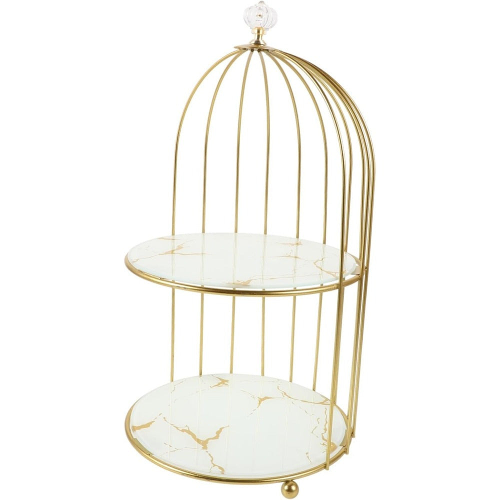 2-Tier Birdcage Cake Stand Marble Shelves Wedding Party Dessert Display