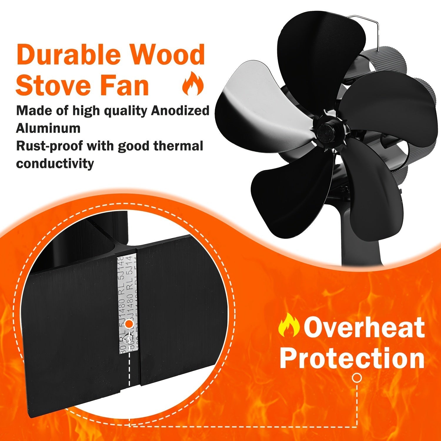 4-Blade Eco-Friendly Stove Fan for Wood Burning Stoves and Fireplaces
