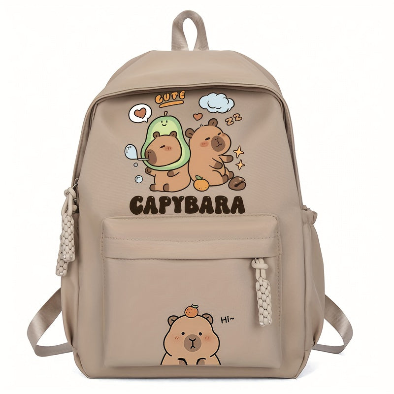 Cute Capybara Pattern Backpack Large Capacity Nylon School Bag with Adjustable Straps