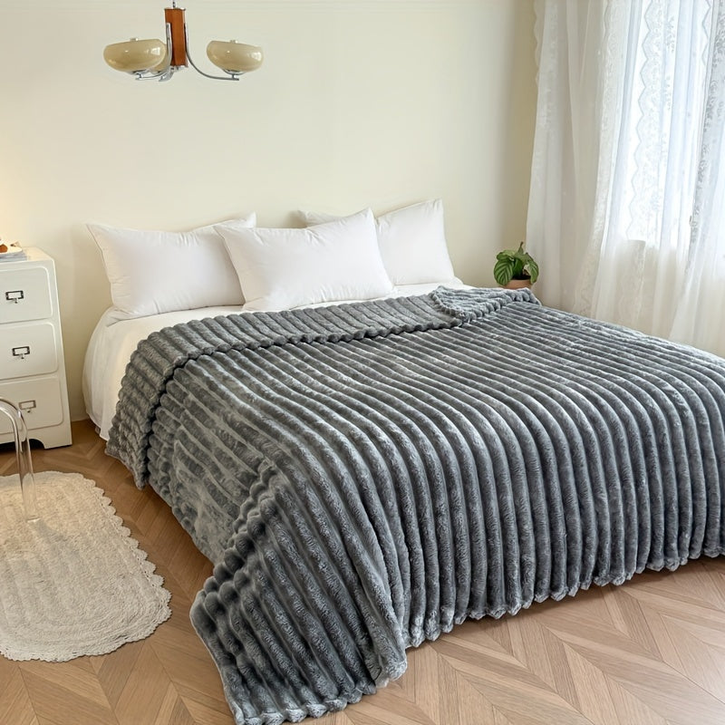 Manta de franela a rayas ligera rosa para sofá, cama, viajes, comodidad en todas las estaciones