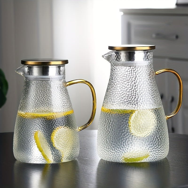 Glass Pitcher with Golden Handle, Large Capacity, Heat-Resistant, Dishwasher Safe