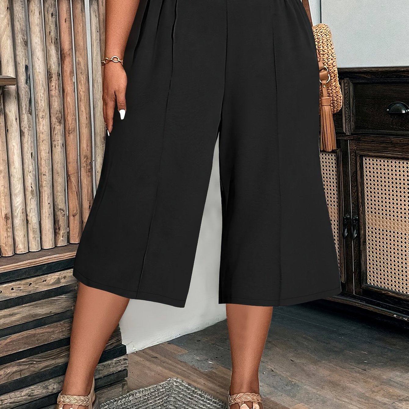 Pantalones Capri de talla grande para mujer con cintura elástica, color verde oliva, verano casual