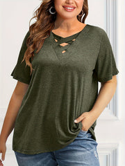 Plus o'lchamli ayollar uchun bir rangli qisqa sleeve T-shirt, kundalik yozgi ko'ylak