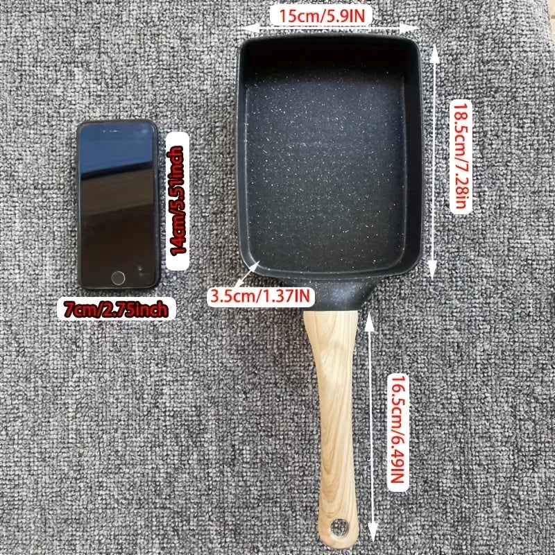 Square Egg Roll Frying Pan Non-Stick Induction Cookware with Wooden Handle