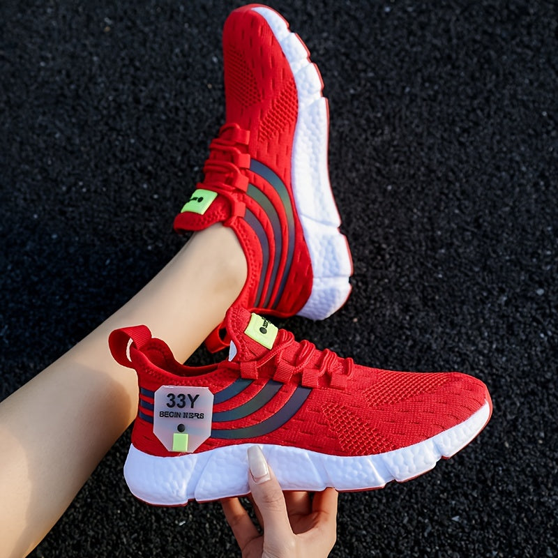 Ayollar uchun nafas oladigan knit platform sport poyafzallari, kundalik, bog‘lamli, sport kiyimlari, katta o‘lcham