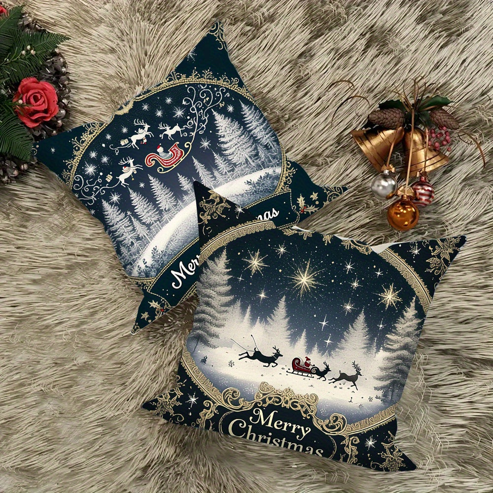 Set of 4 Christmas Throw Pillow Covers Santa Reindeer Plush 45.72cm Machine Washable
