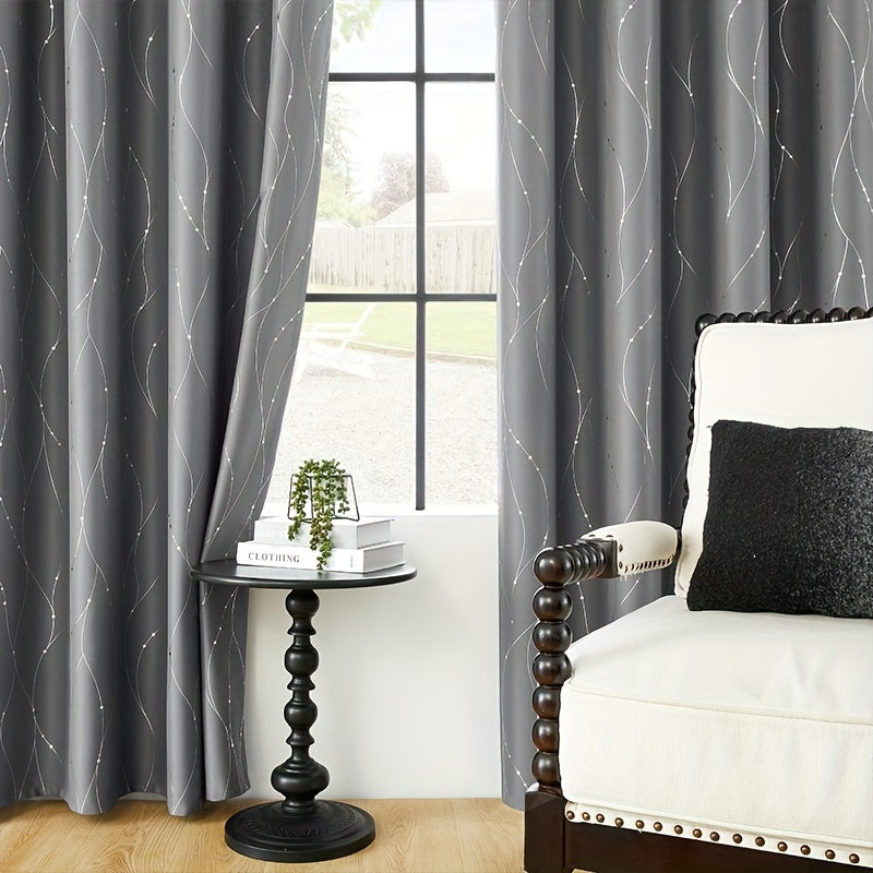 Geometric Pattern Blackout Curtain with Heat Insulation Oil Print Grommet Top for Bedroom Living Room Office